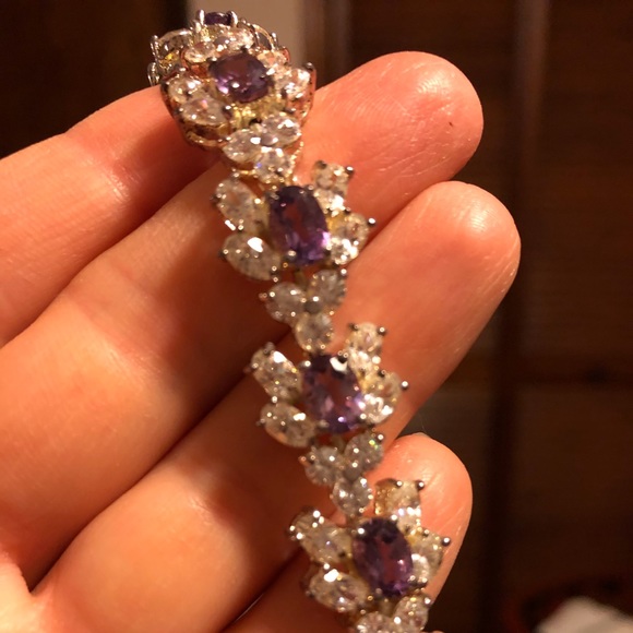 Amethyst, CZ and Silver Bracelet - Picture 2 of 5